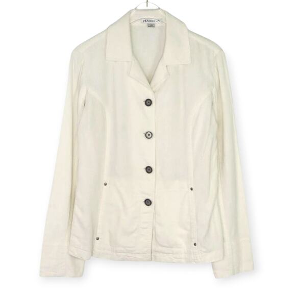 Vintage 90s Pendleton Ivory White Linen Jacket - Picture 1 of 4